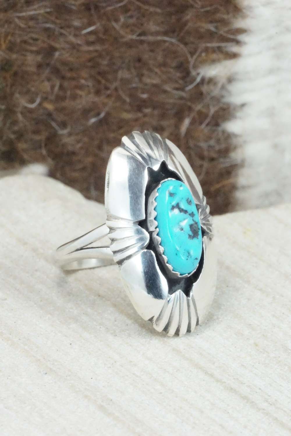 Turquoise & Sterling Silver Ring - Cecil Saunders - Size 6.25