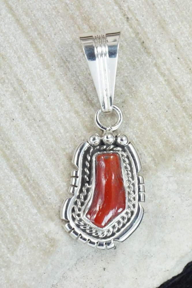 Coral & Sterling Silver Pendant - Samuel Yellowhair
