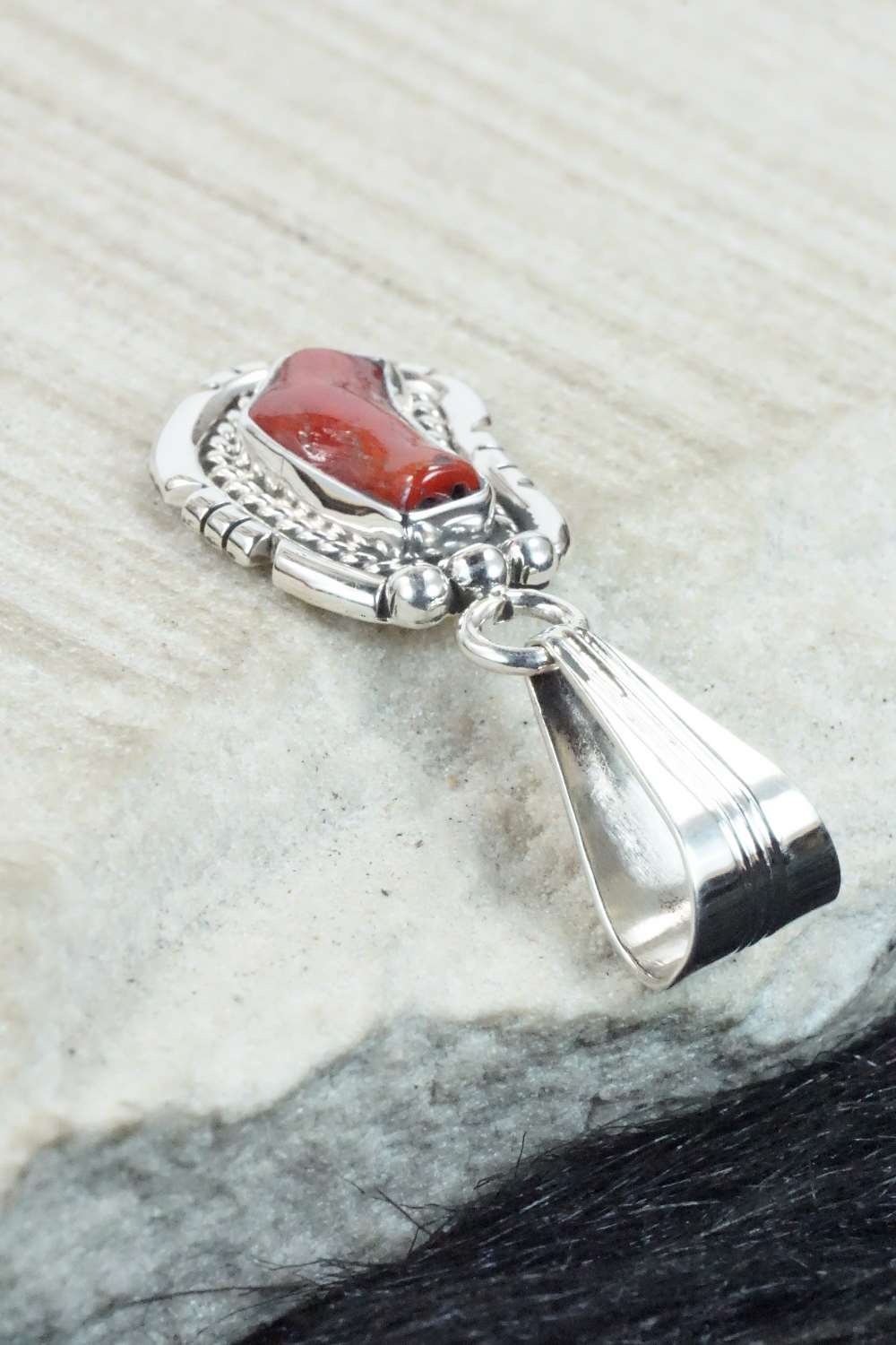 Coral & Sterling Silver Pendant - Samuel Yellowhair