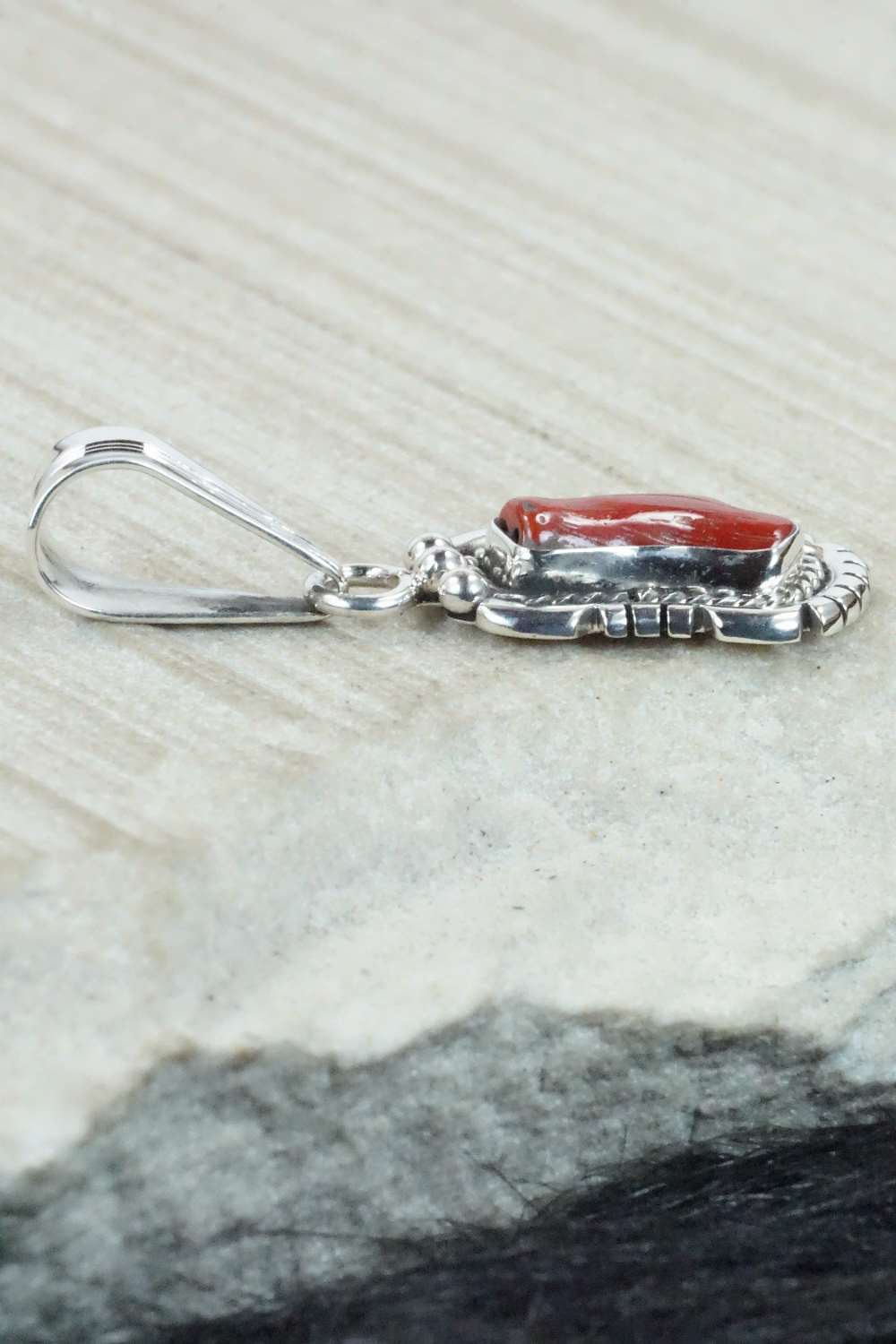 Coral & Sterling Silver Pendant - Samuel Yellowhair