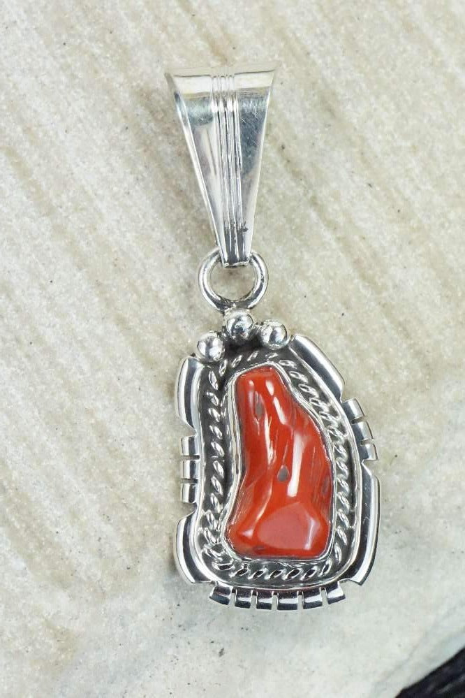 Coral & Sterling Silver Pendant - Samuel Yellowhair