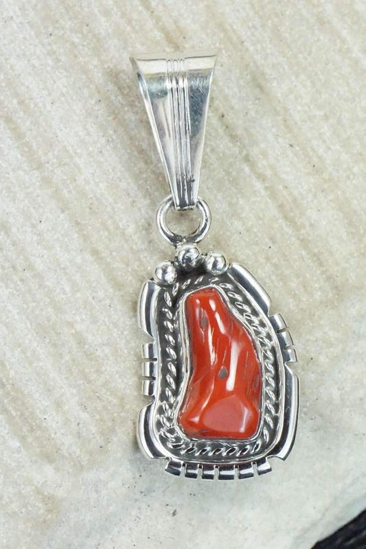 Coral & Sterling Silver Pendant - Samuel Yellowhair