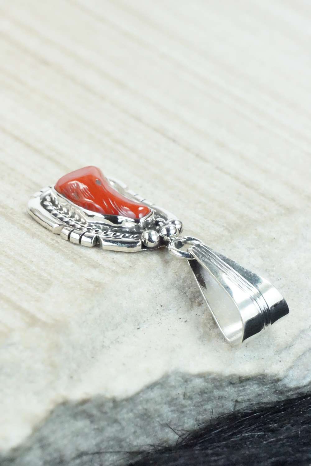 Coral & Sterling Silver Pendant - Samuel Yellowhair