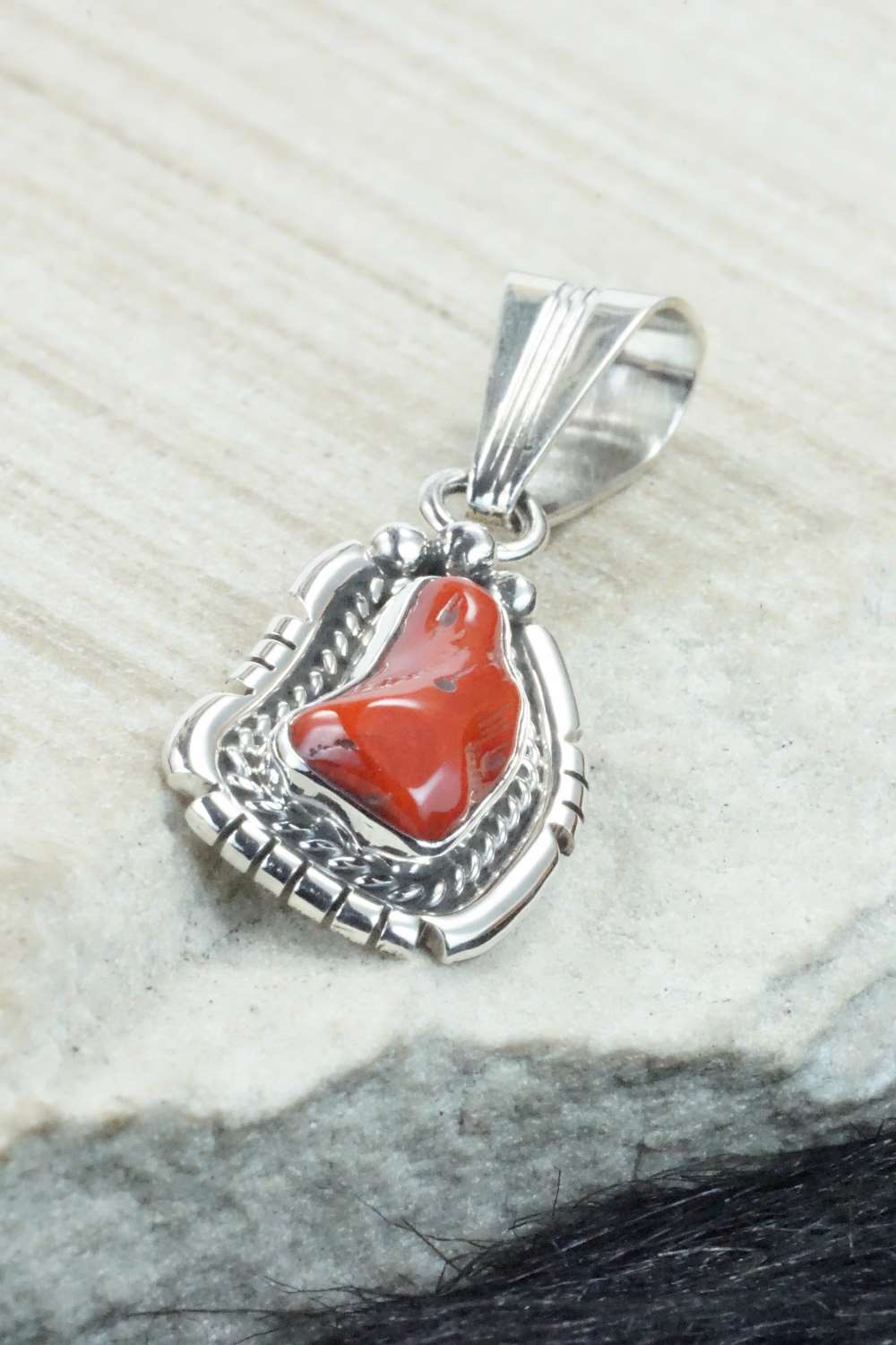 Coral & Sterling Silver Pendant - Samuel Yellowhair