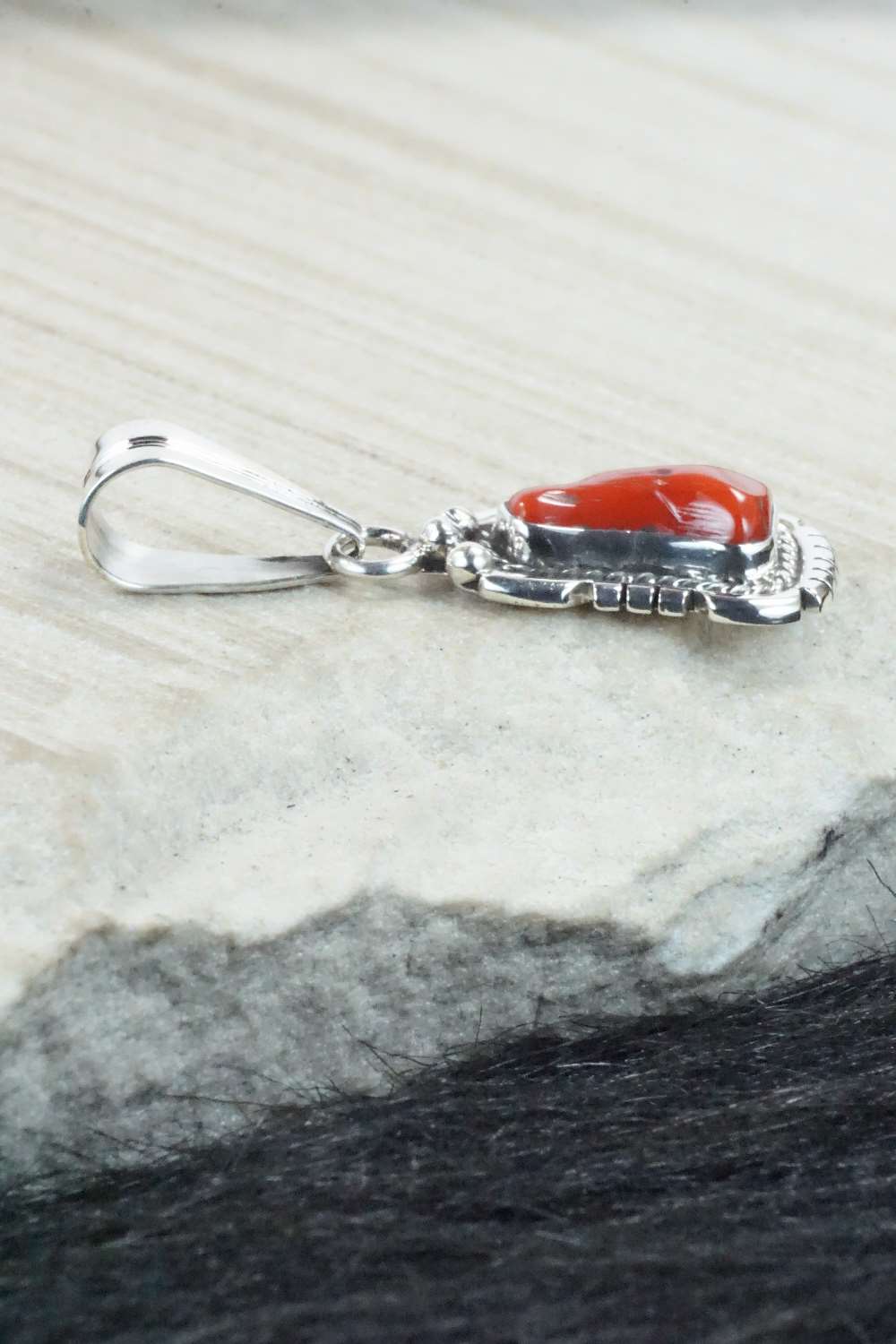 Coral & Sterling Silver Pendant - Samuel Yellowhair