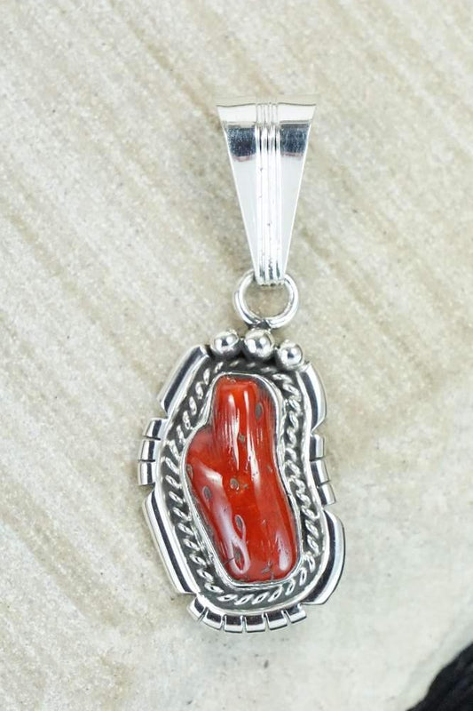 Coral & Sterling Silver Pendant - Samuel Yellowhair