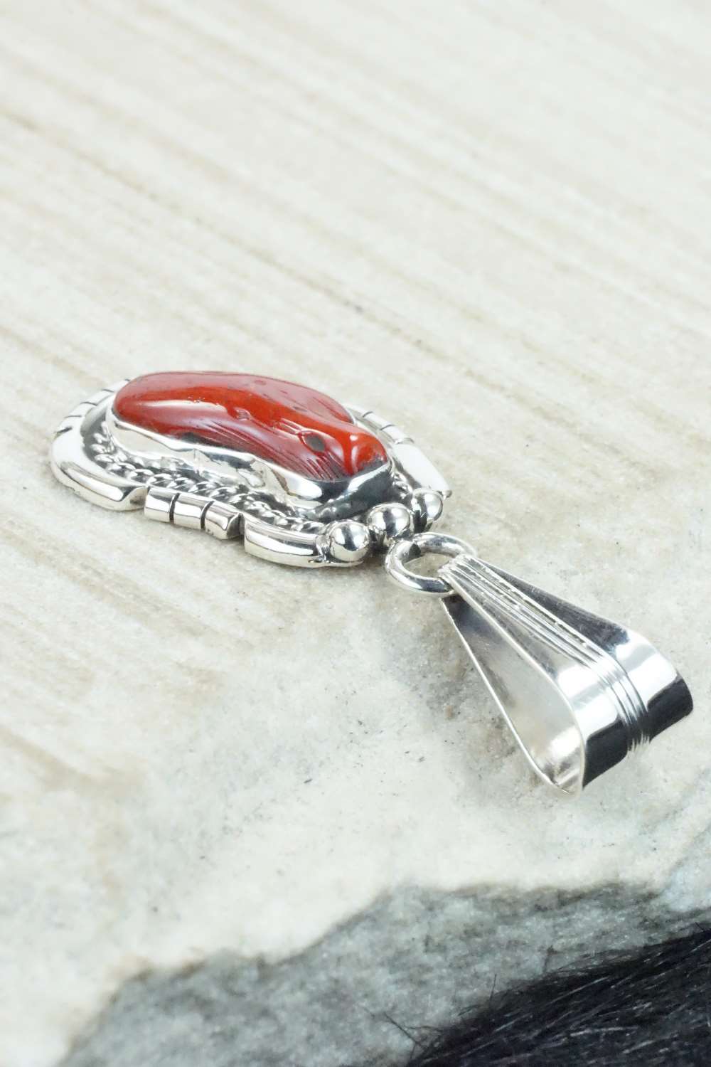 Coral & Sterling Silver Pendant - Samuel Yellowhair