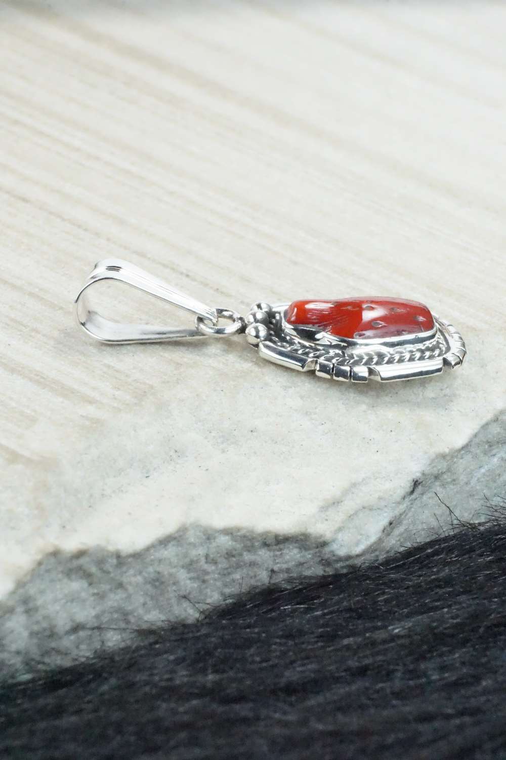 Coral & Sterling Silver Pendant - Samuel Yellowhair