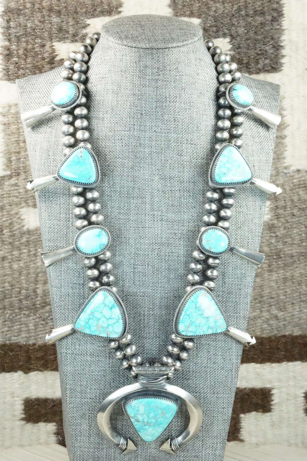 Kingman Turquoise & Sterling Silver Squash Blossom  - Derrick Gordon