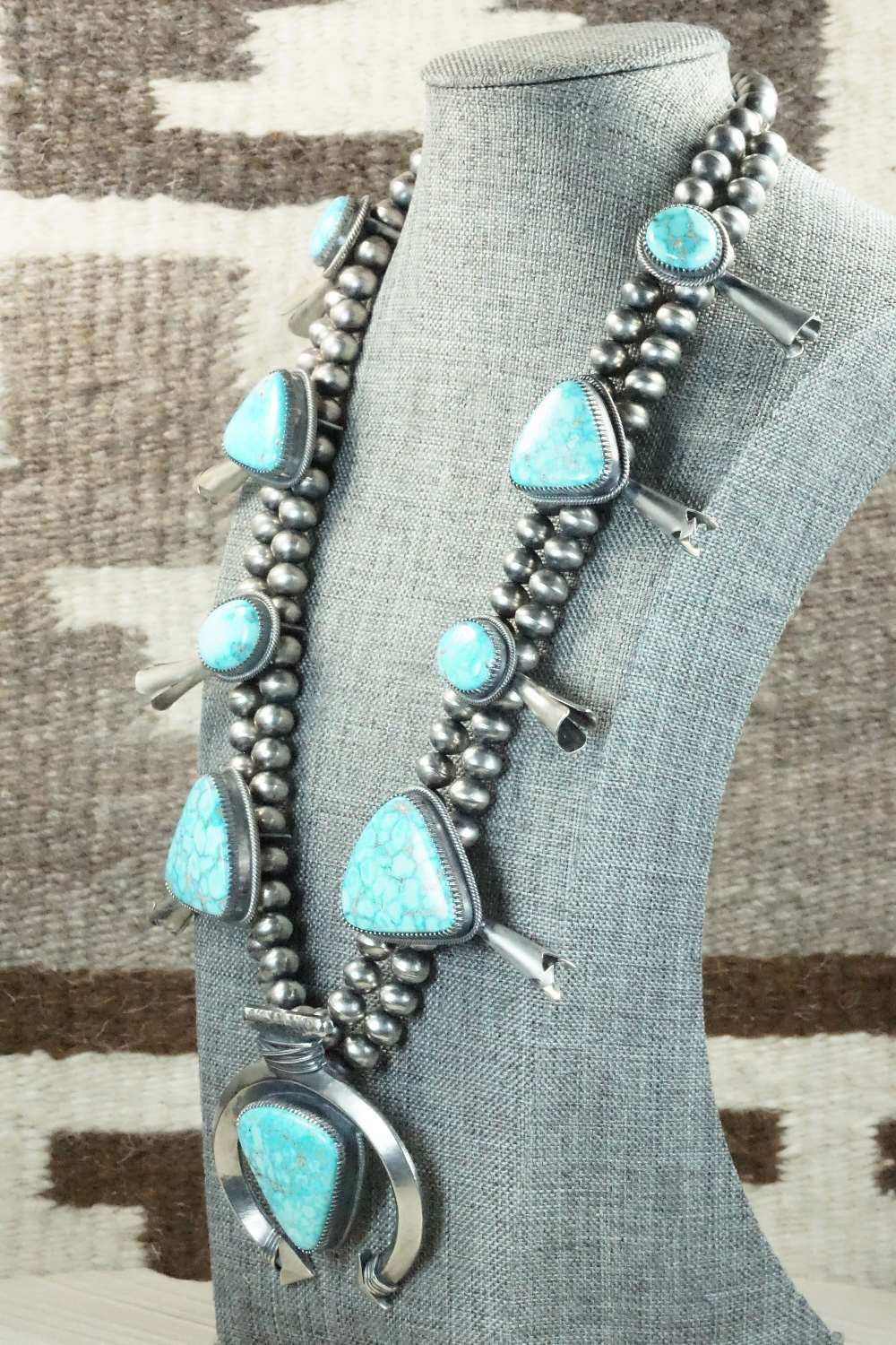 Kingman Turquoise & Sterling Silver Squash Blossom  - Derrick Gordon