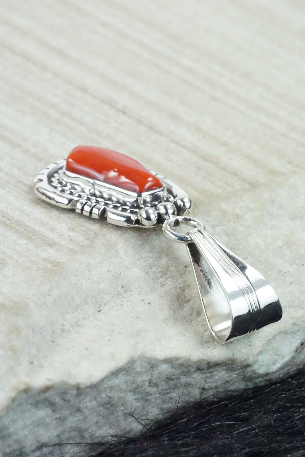 Coral & Sterling Silver Pendant - Samuel Yellowhair