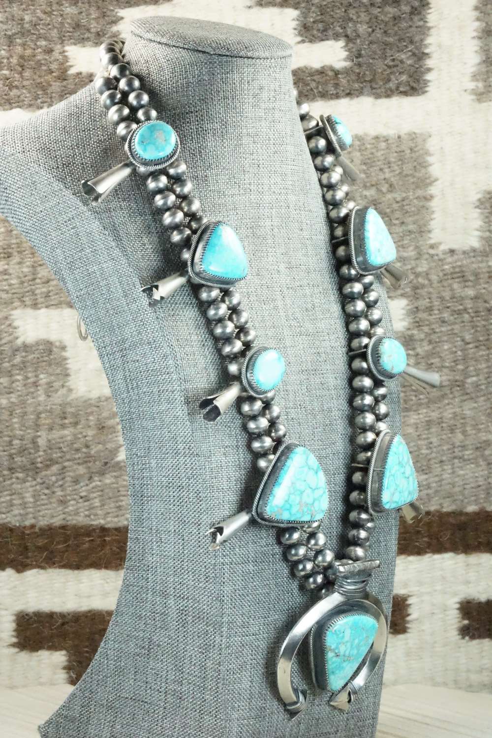 Kingman Turquoise & Sterling Silver Squash Blossom  - Derrick Gordon