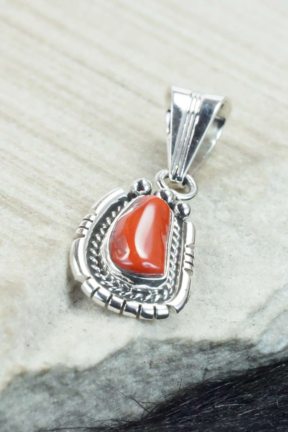 Coral & Sterling Silver Pendant - Samuel Yellowhair