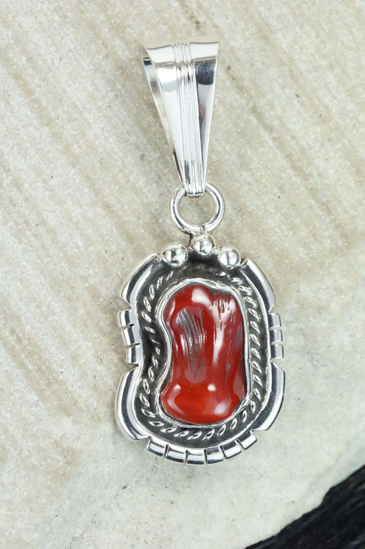 Coral & Sterling Silver Pendant - Samuel Yellowhair