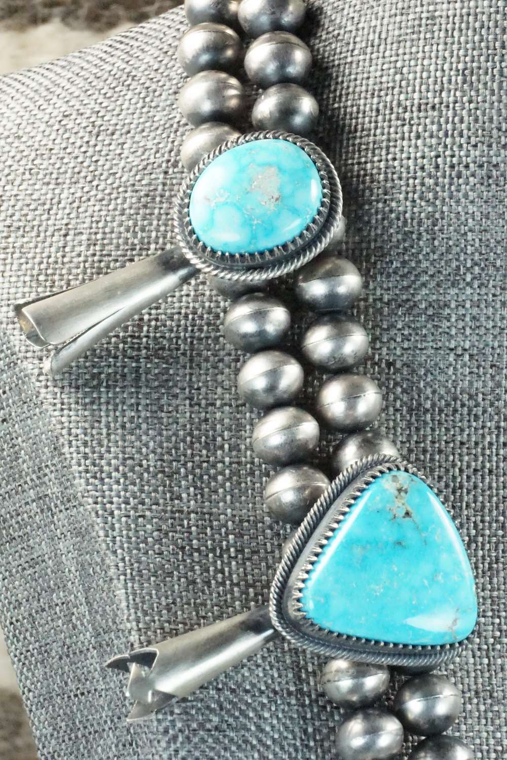 Kingman Turquoise & Sterling Silver Squash Blossom  - Derrick Gordon
