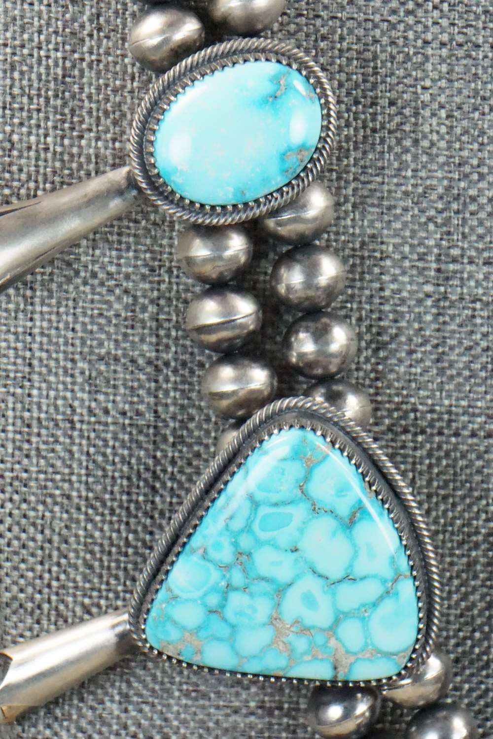 Kingman Turquoise & Sterling Silver Squash Blossom  - Derrick Gordon