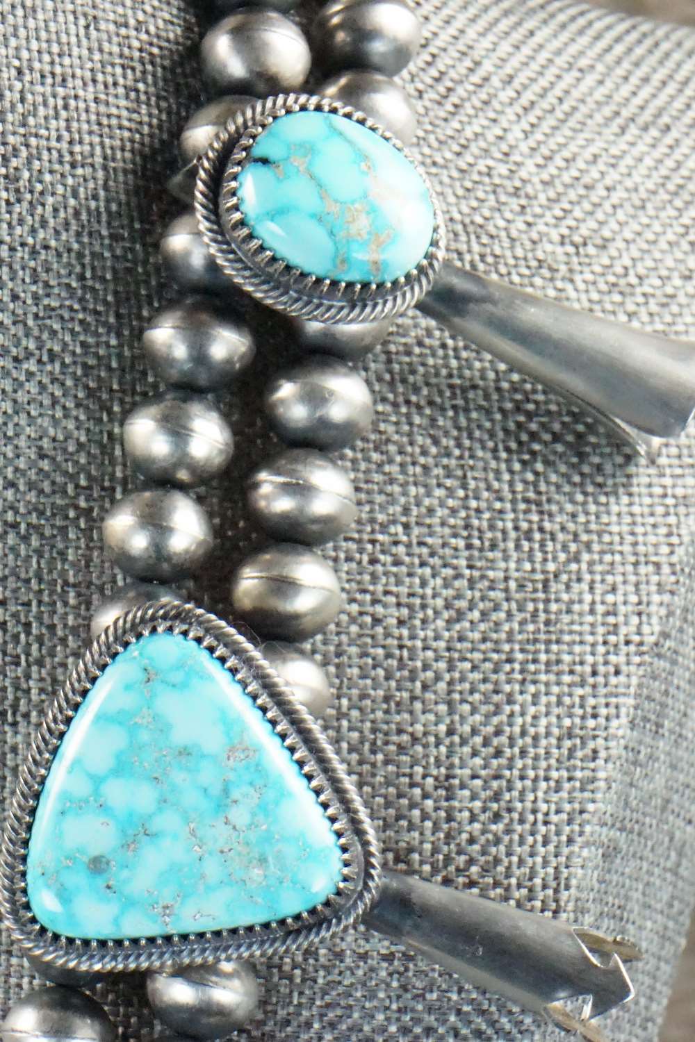 Kingman Turquoise & Sterling Silver Squash Blossom  - Derrick Gordon