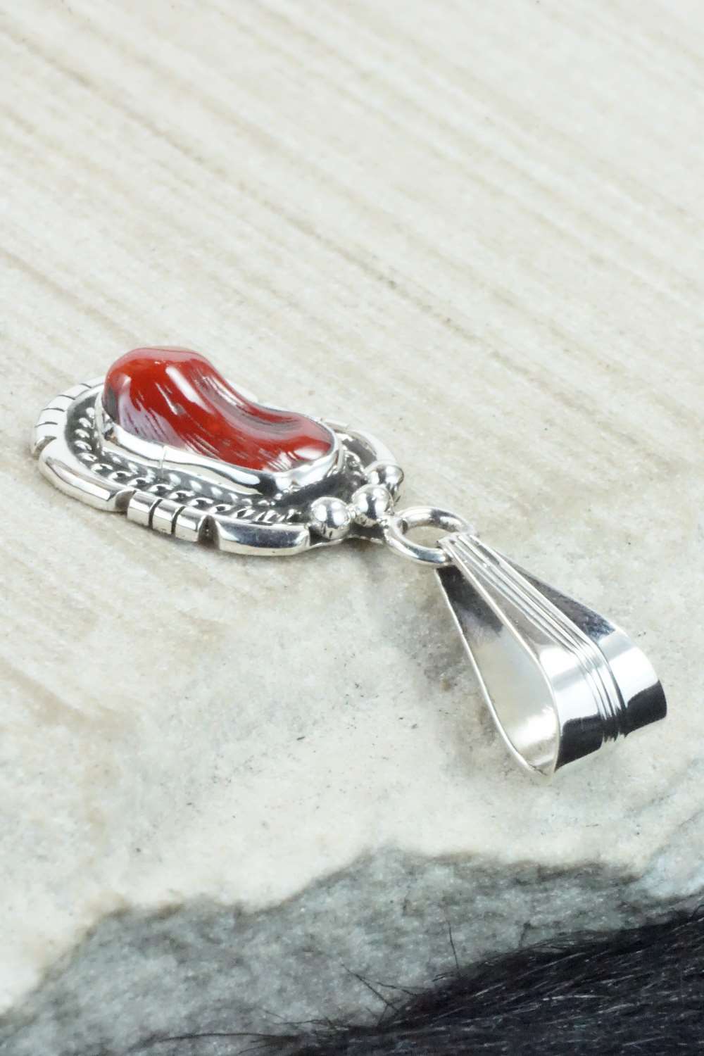 Coral & Sterling Silver Pendant - Samuel Yellowhair