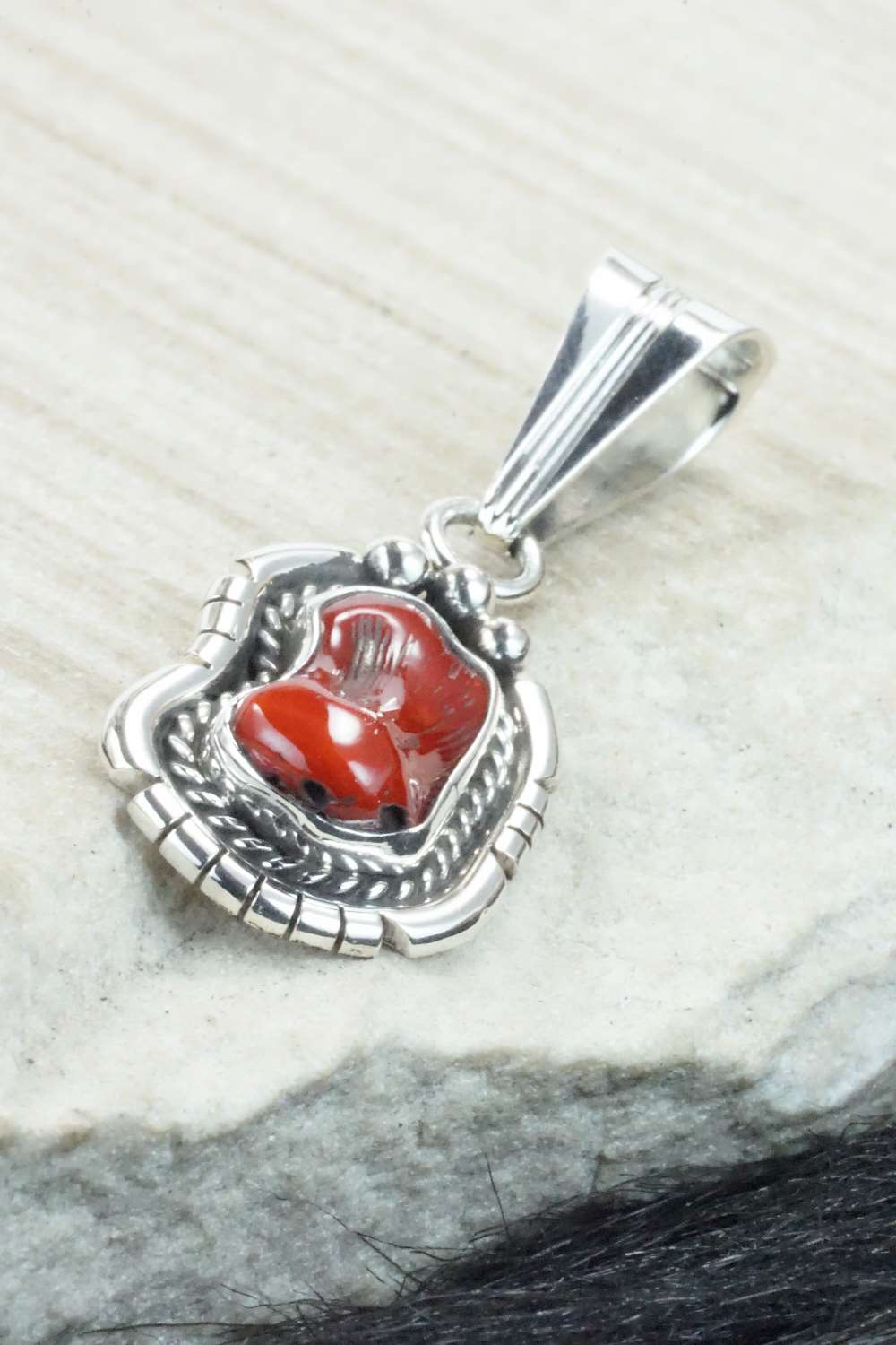 Coral & Sterling Silver Pendant - Samuel Yellowhair