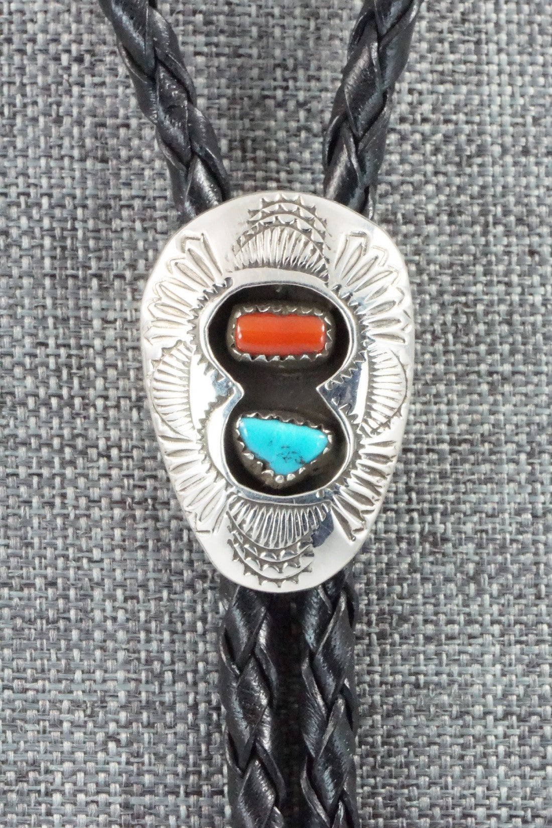 Turquoise, Coral & Sterling Silver Bolo Tie - Joann Silver