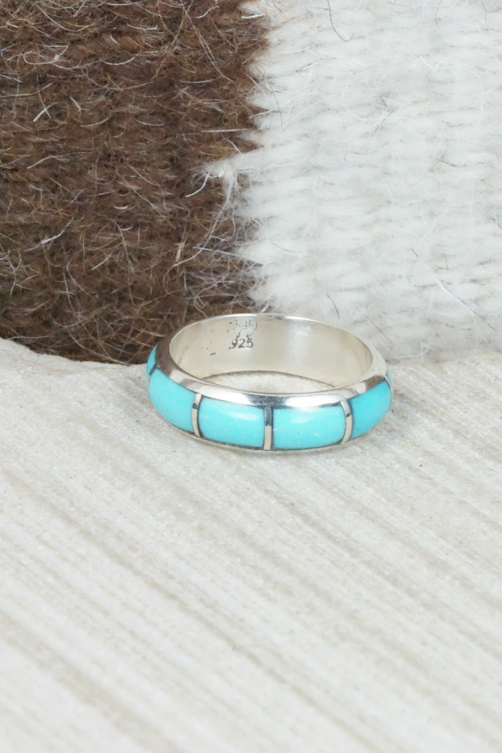 Turquoise & Sterling Silver Inlay Ring - Verna Kanesta - Size 6.25