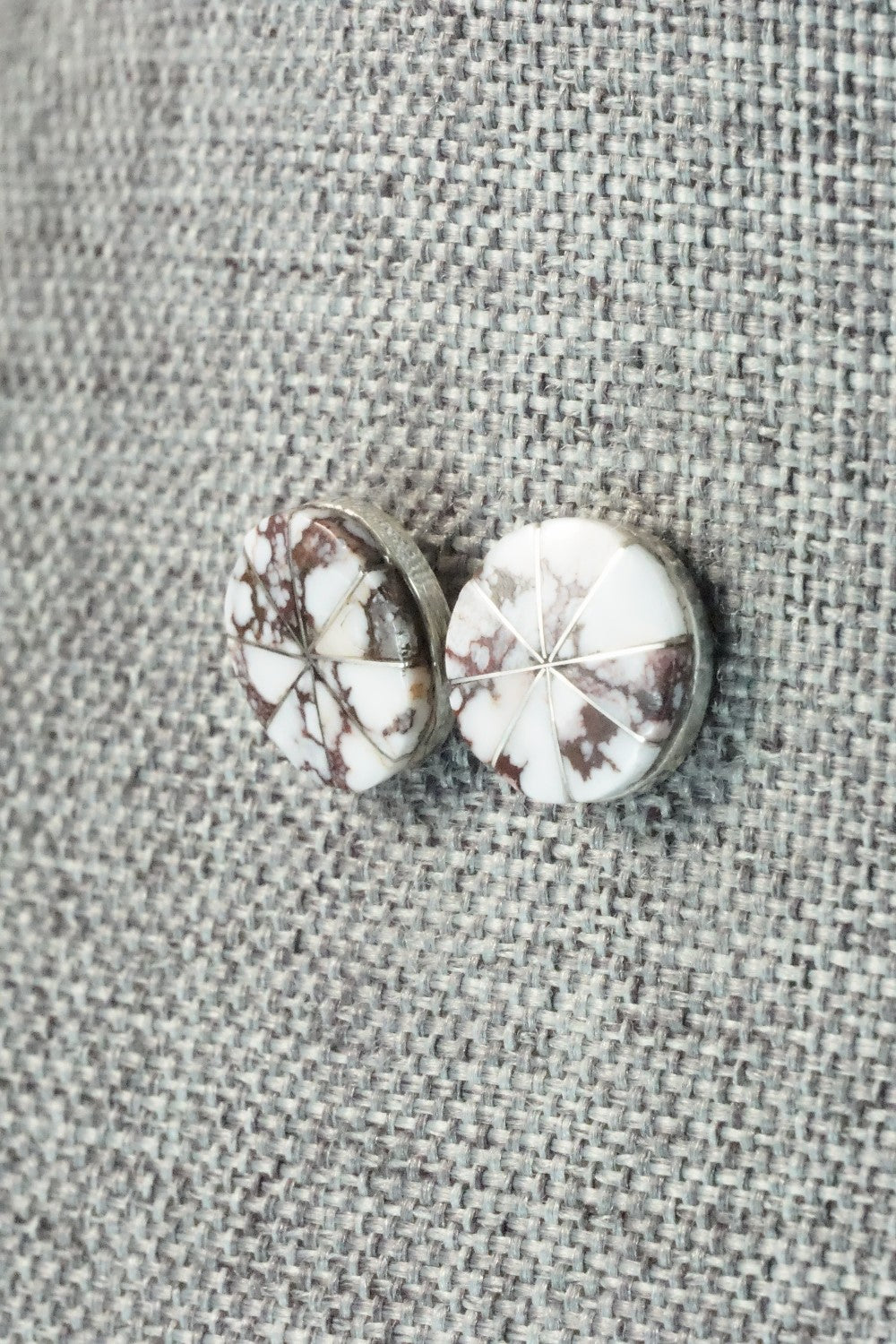 Wild Horse & Sterling Silver Inlay Earrings - Johnson Laweka