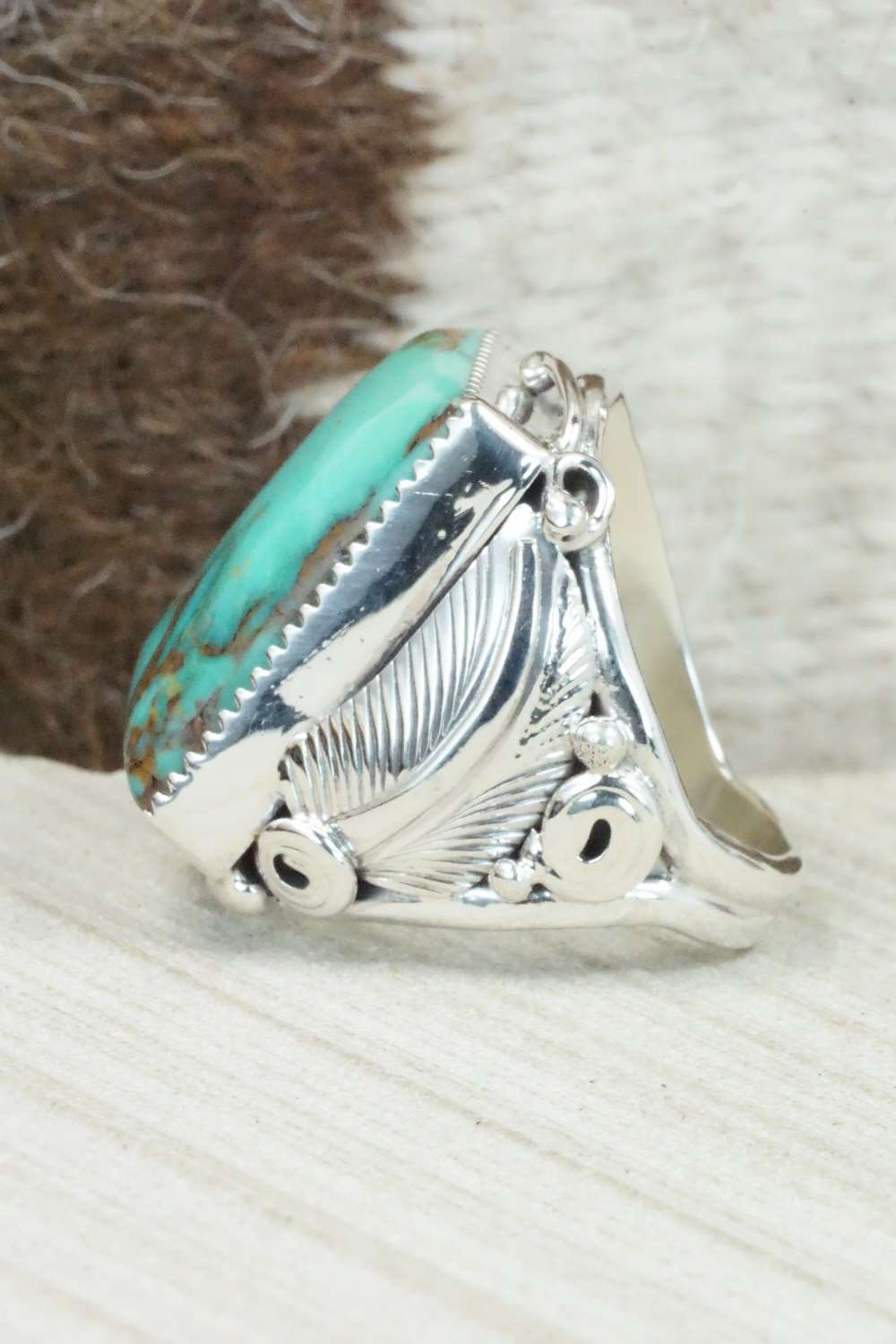 Turquoise & Sterling Silver Ring - Darrell Morgan - Size 10