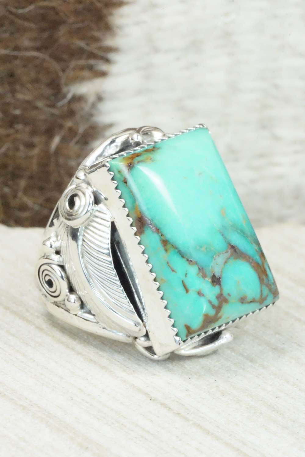 Turquoise & Sterling Silver Ring - Darrell Morgan - Size 10
