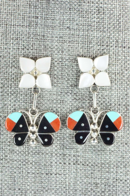 Multi Stone Inlay & Sterling Silver Earrings - Leavus Ahiyite