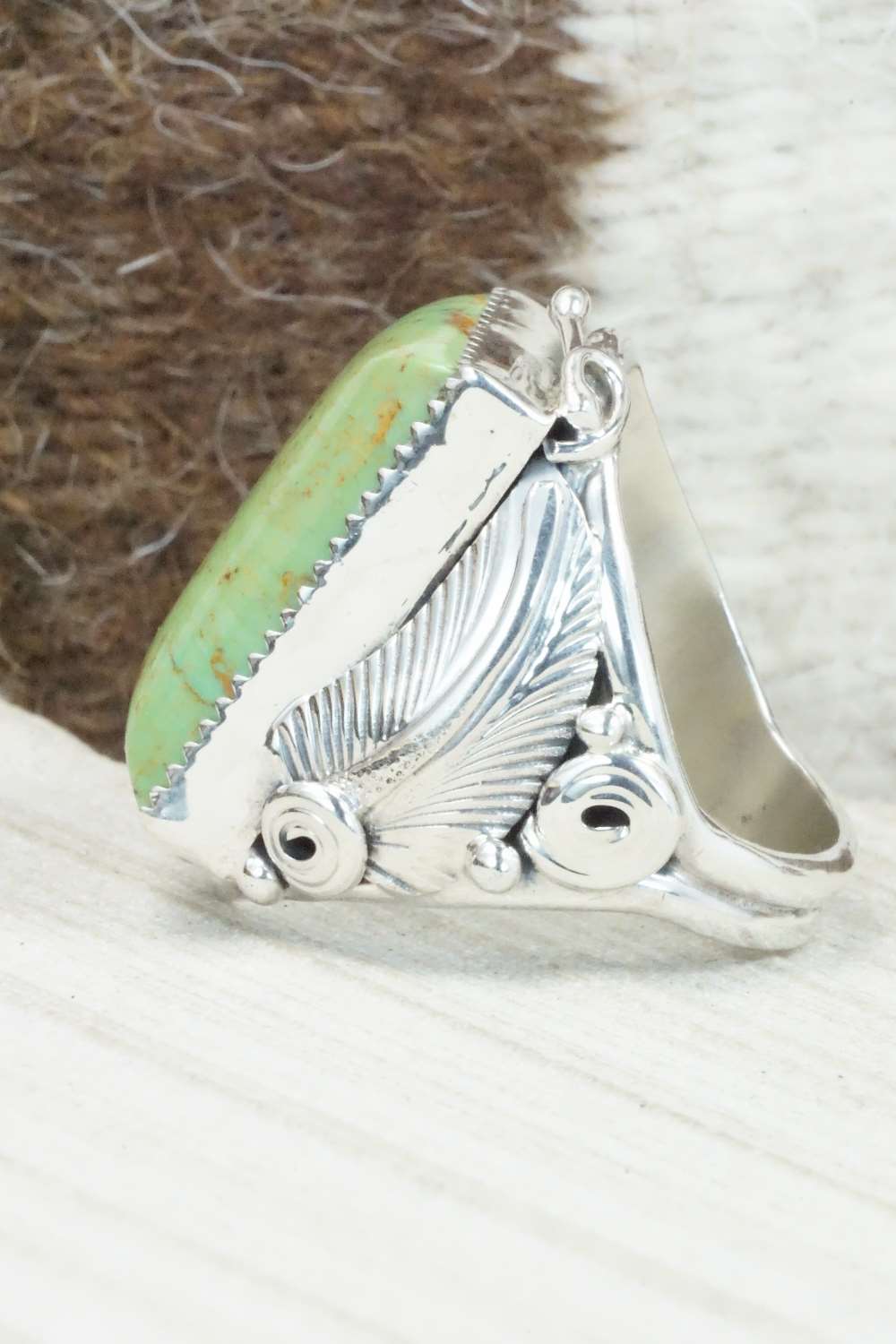 Turquoise & Sterling Silver Ring - Darrell Morgan - Size 10.5