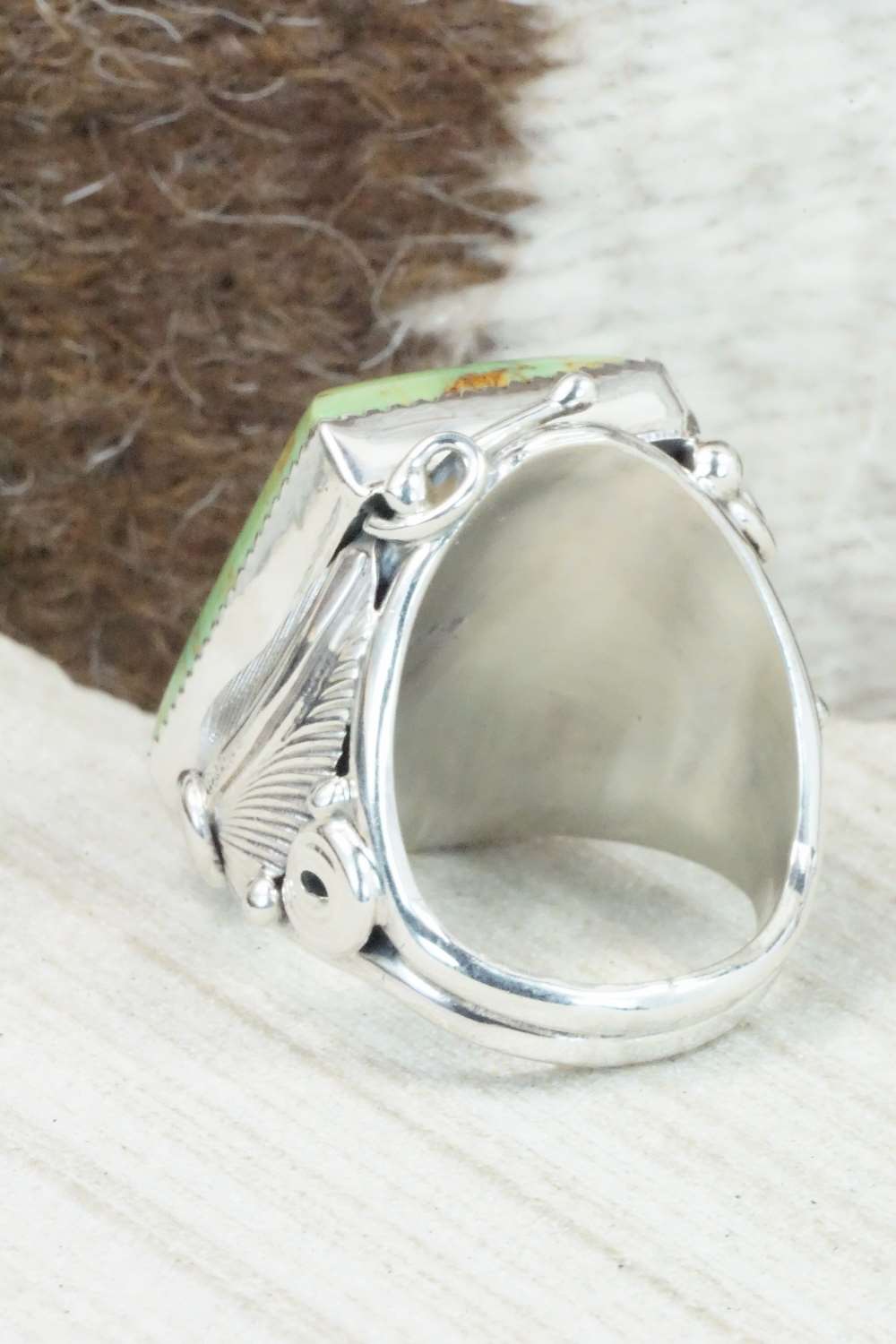Turquoise & Sterling Silver Ring - Darrell Morgan - Size 10.5
