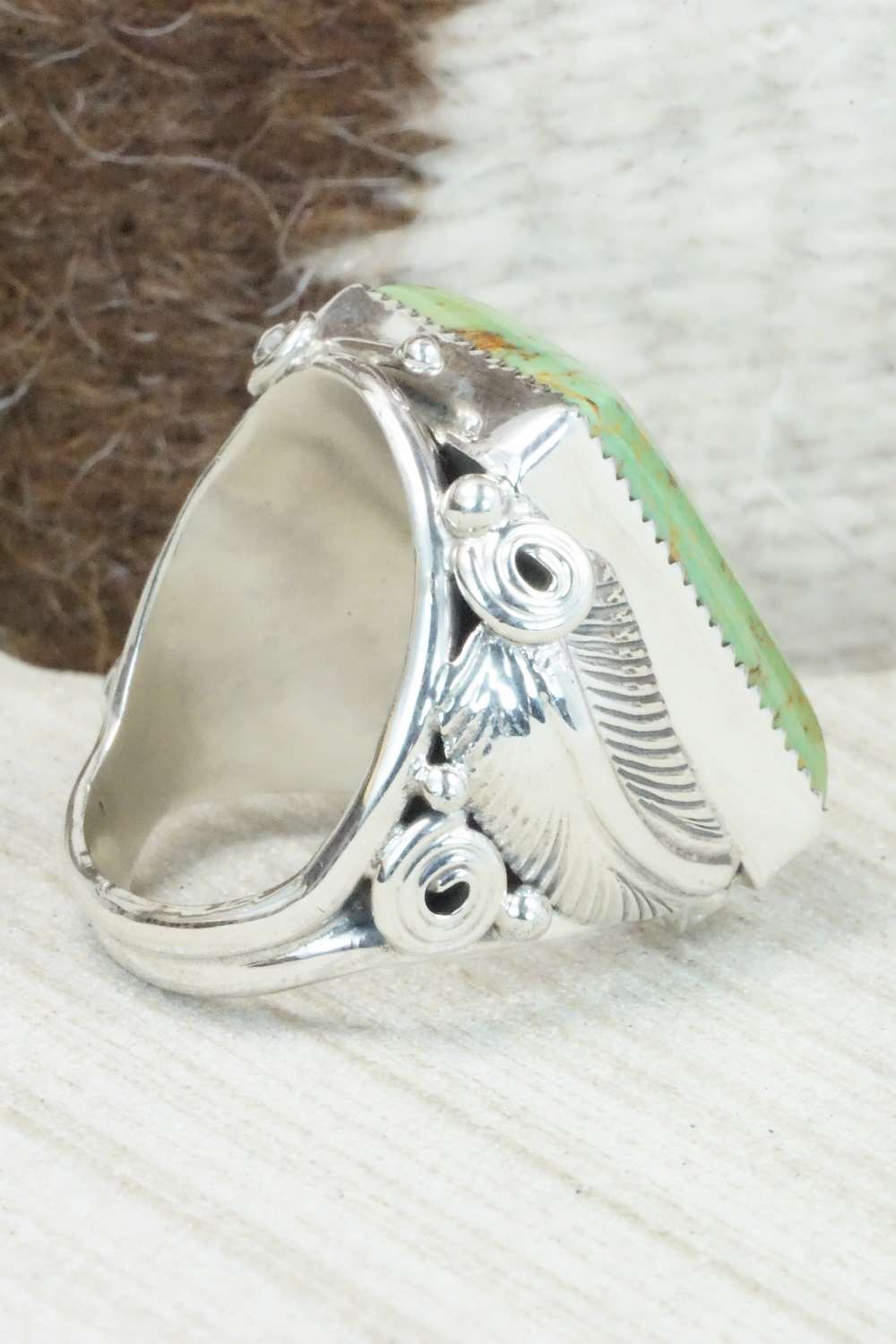 Turquoise & Sterling Silver Ring - Darrell Morgan - Size 10.5
