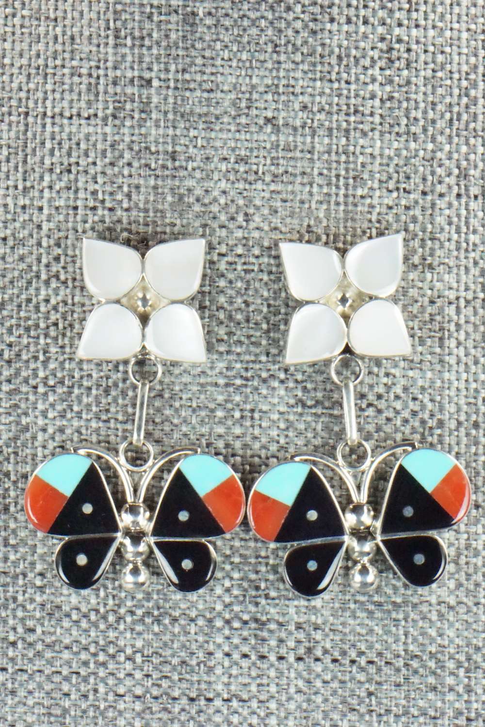 Multi Stone Inlay & Sterling Silver Earrings - Leavus Ahiyite