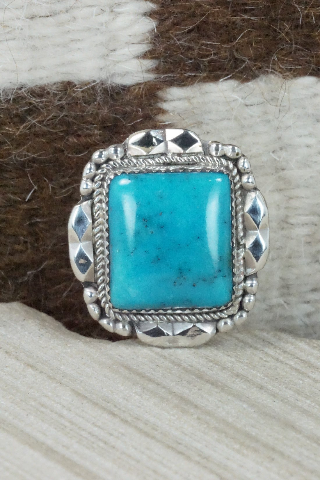 Turquoise & Sterling Silver Ring - Kenny Calavaza - Size 7