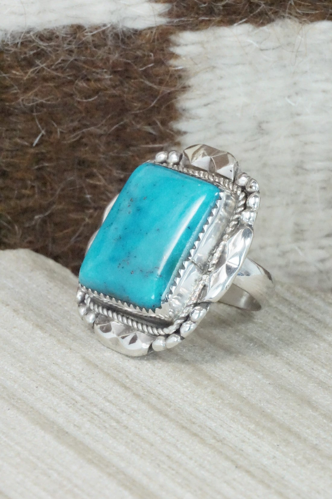 Turquoise & Sterling Silver Ring - Kenny Calavaza - Size 7