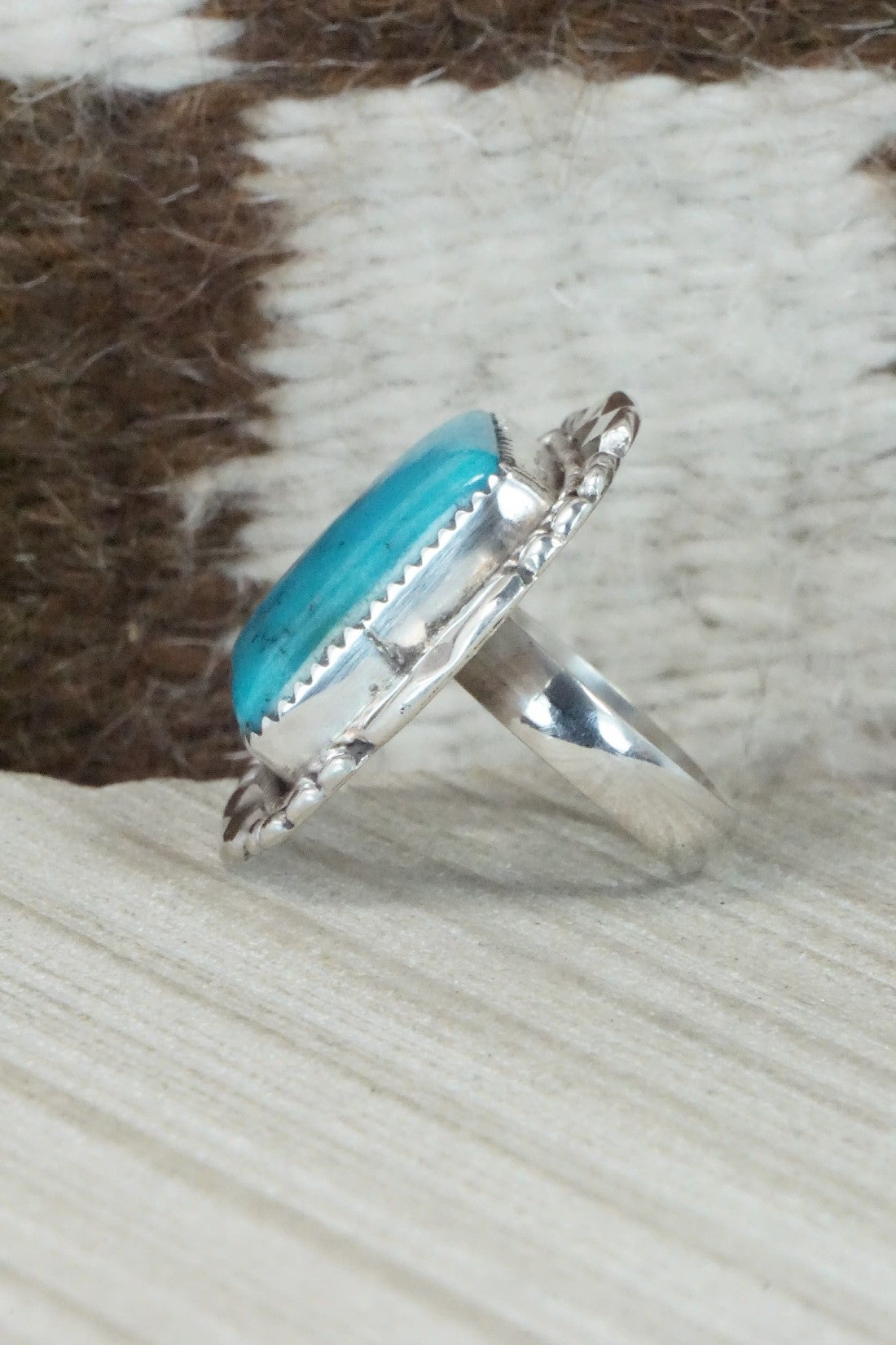 Turquoise & Sterling Silver Ring - Kenny Calavaza - Size 7