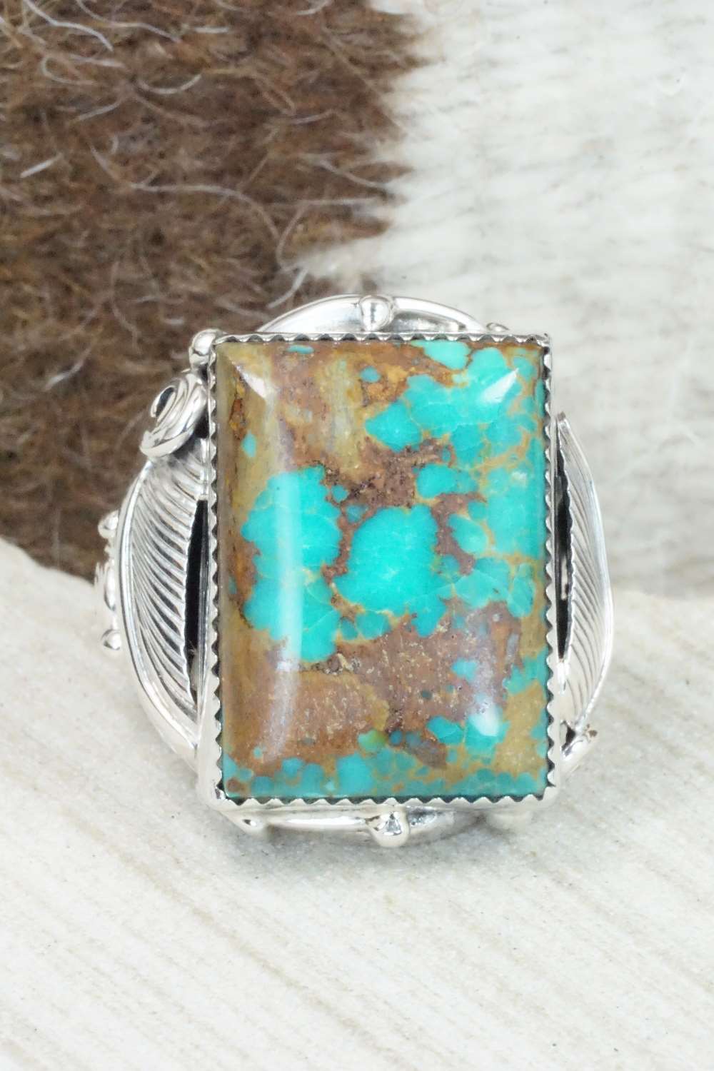 Turquoise & Sterling Silver Ring - Darrell Morgan - Size 12.5