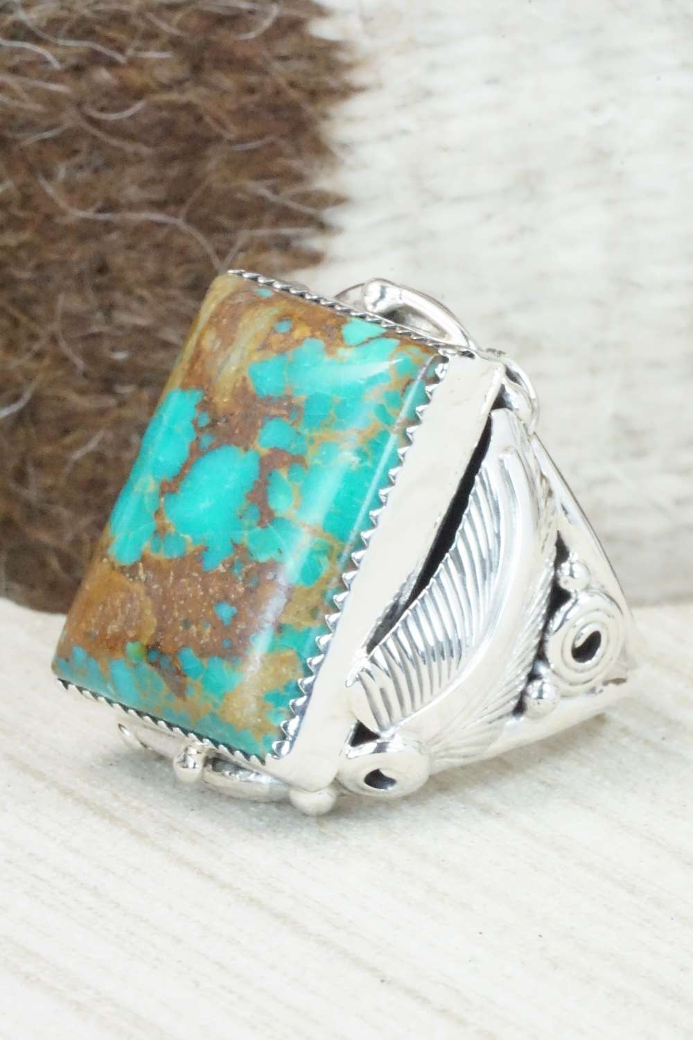 Turquoise & Sterling Silver Ring - Darrell Morgan - Size 12.5