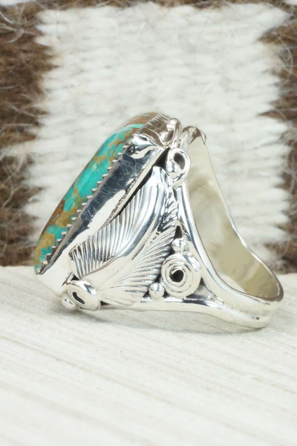 Turquoise & Sterling Silver Ring - Darrell Morgan - Size 12.5