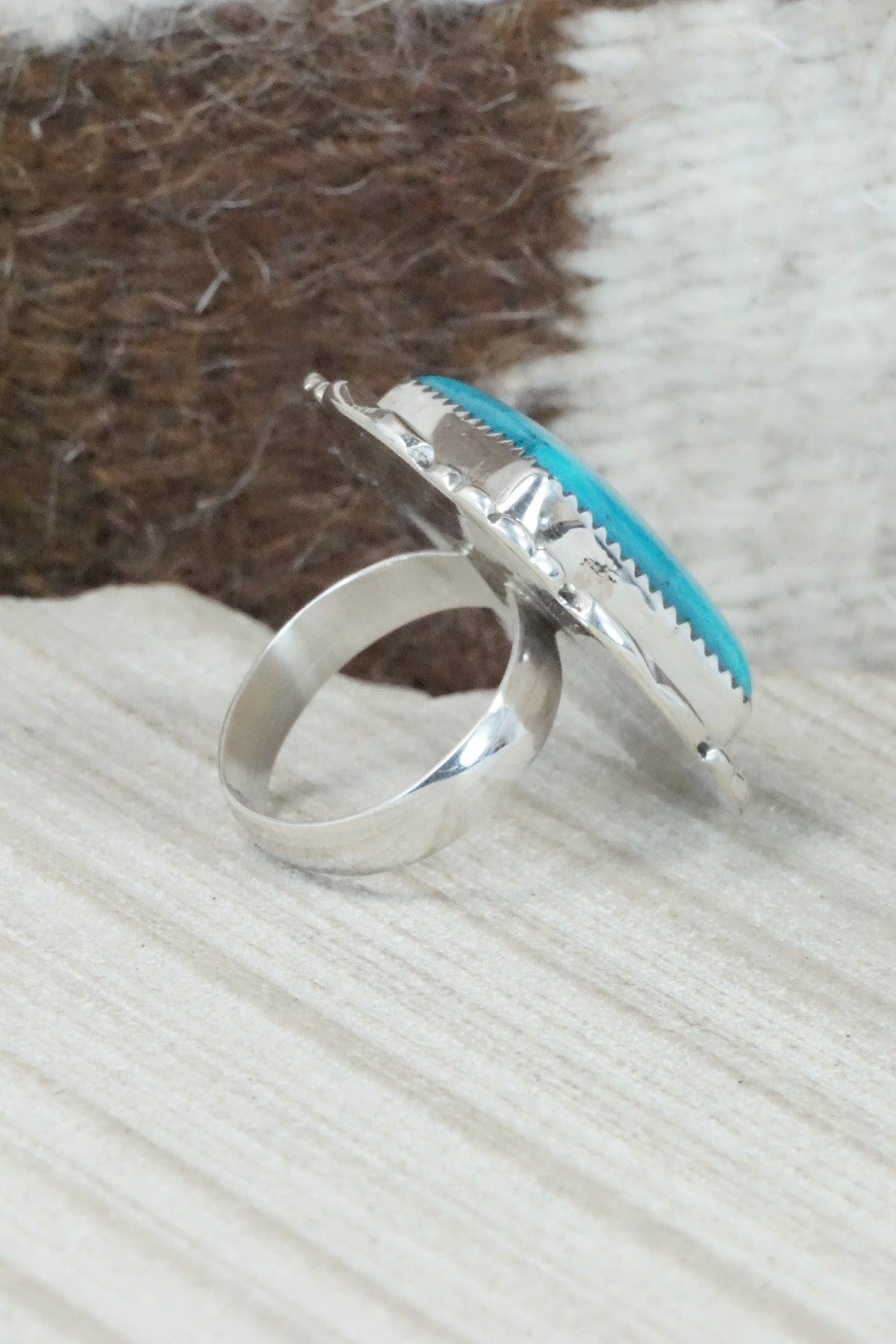 Turquoise & Sterling Silver Ring - Kenny Calavaza - Size 7