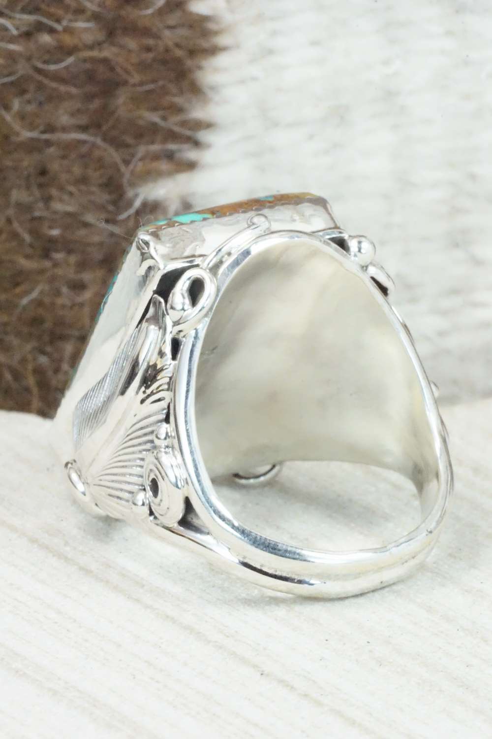 Turquoise & Sterling Silver Ring - Darrell Morgan - Size 12.5