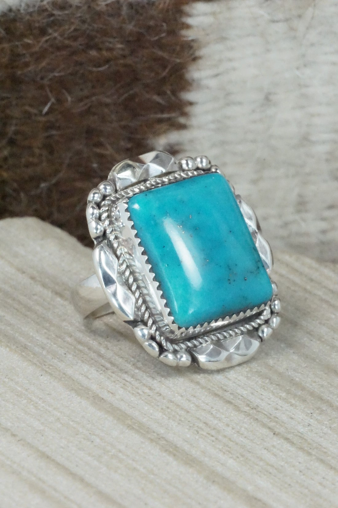 Turquoise & Sterling Silver Ring - Kenny Calavaza - Size 7