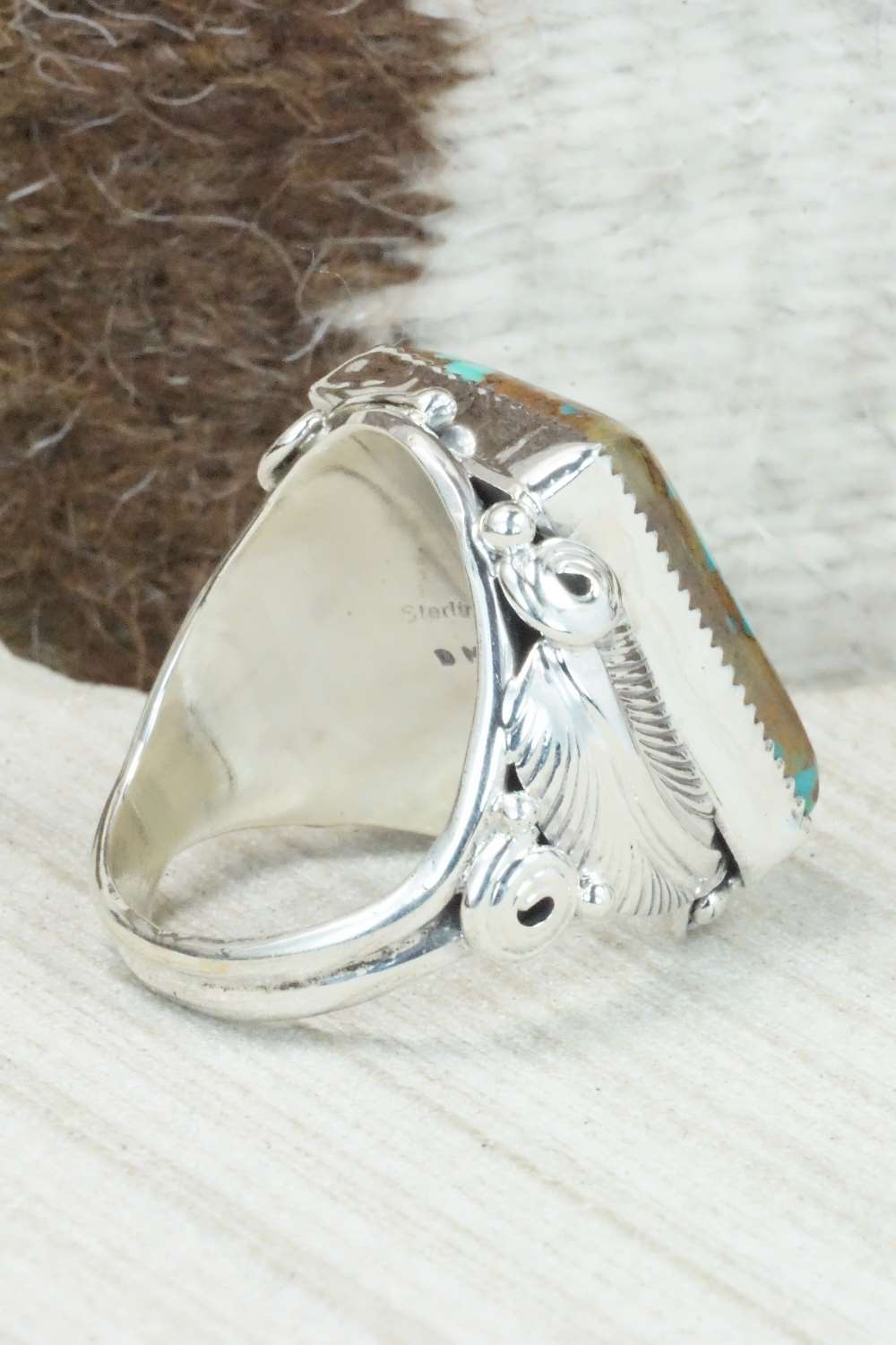 Turquoise & Sterling Silver Ring - Darrell Morgan - Size 12.5