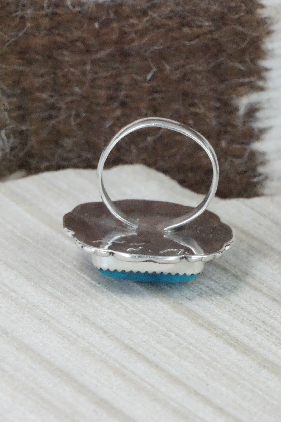 Turquoise & Sterling Silver Ring - Kenny Calavaza - Size 7