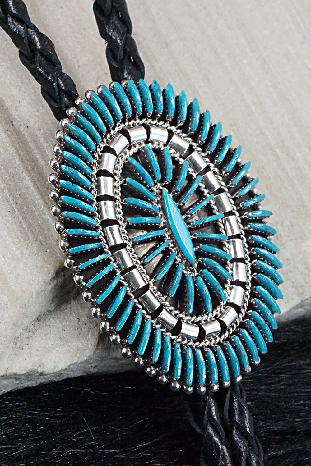 Turquoise & Sterling Silver Bolo Tie - Edmund Cooeyate