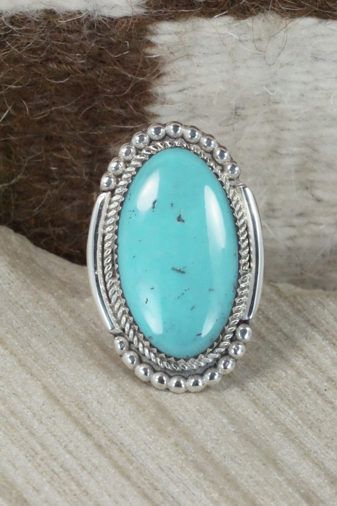 Turquoise & Sterling Silver Ring - Kenny Calavaza - Size 8.75
