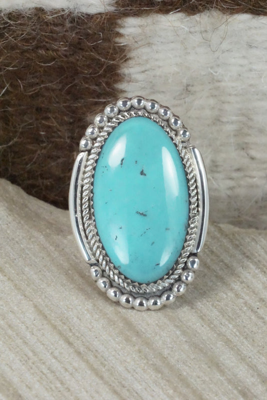 Turquoise & Sterling Silver Ring - Kenny Calavaza - Size 8.75