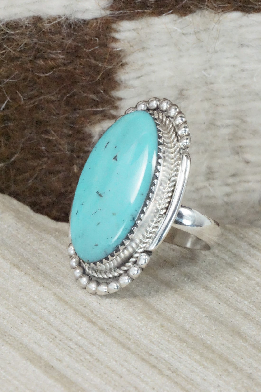 Turquoise & Sterling Silver Ring - Kenny Calavaza - Size 8.75