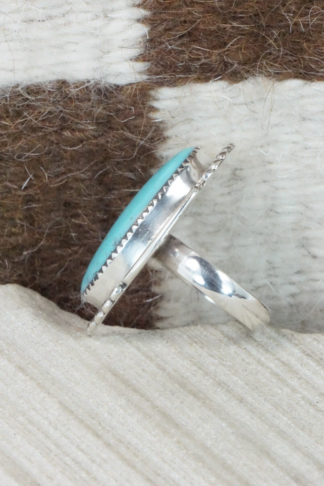 Turquoise & Sterling Silver Ring - Kenny Calavaza - Size 8.75
