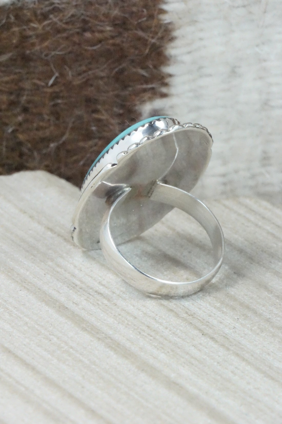 Turquoise & Sterling Silver Ring - Kenny Calavaza - Size 8.75